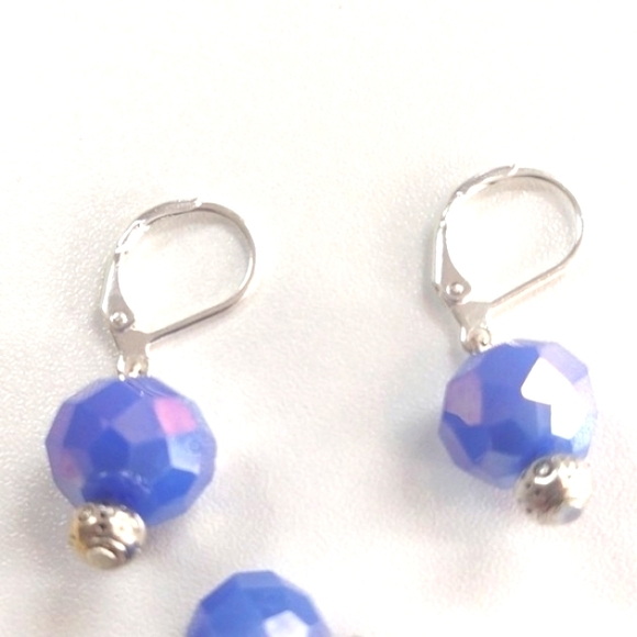 HANDMADE SILVER-PLATED OVER BRASS IRIDESCENT BLUE BRACELET/EARRING SET-NWOT - Picture 8 of 8